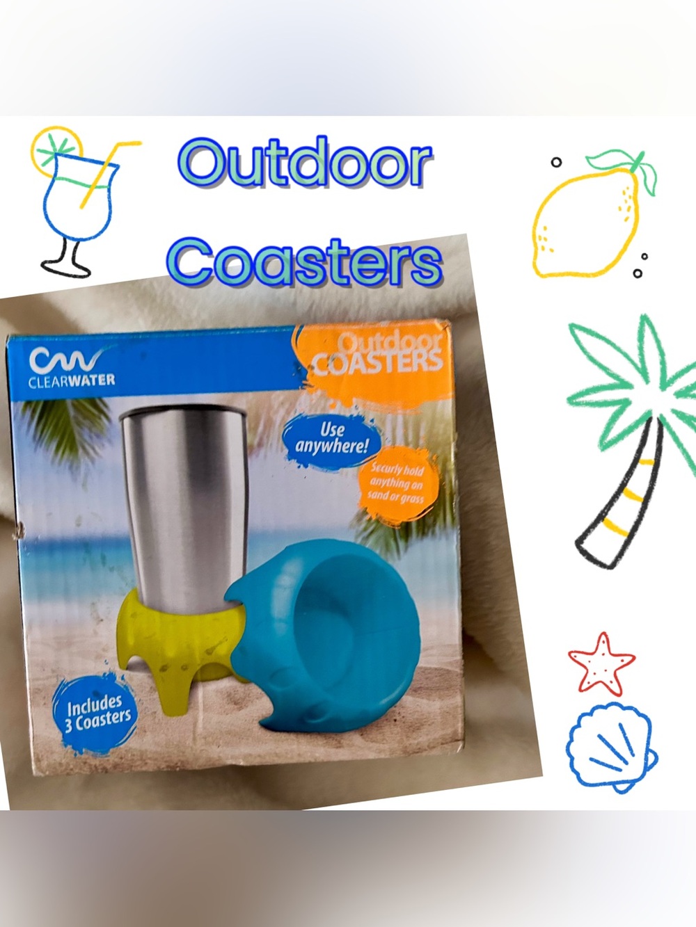 Clearwater Outdoor Coasters - Blue & Yellow Beverage Holders